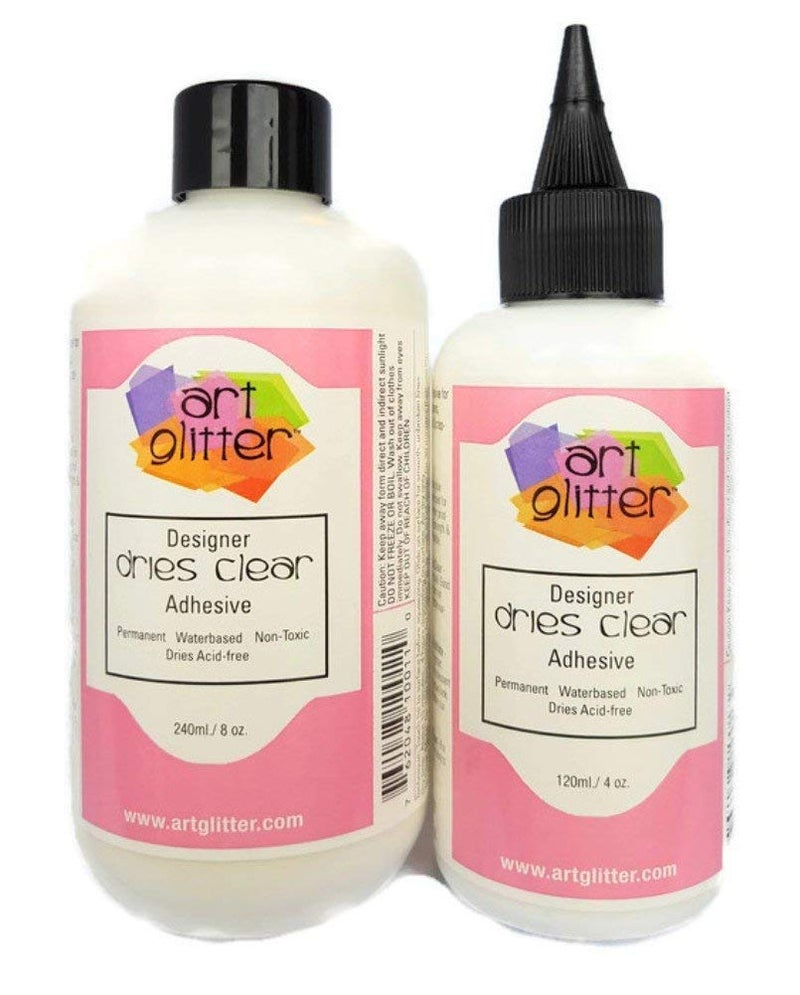 Art Glitter Designer Dries Clear Adhesive 8 oz Refill & 4 oz with Applicator Tip, Multicolor - Image 1